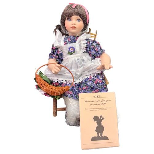 405 - A MAYFAIR EDITIONS - BISQUE PORCELAIN DOLL FIGURE - 'BLACKBERRY BLOSSOM' A DOLL WITH BASKET SITTING ... 