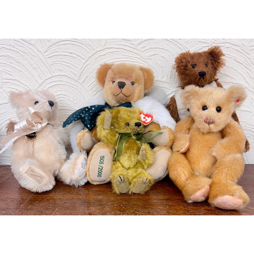 412 - A COLLECTION OF 5 VINTAGE TEDDY BEARS INC. TY FERN, DEANS 2000 LTD. ED. BETH, WINTER WONDERLAND MOHA... 