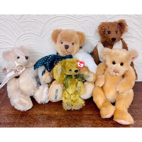 412 - A COLLECTION OF 5 VINTAGE TEDDY BEARS INC. TY FERN, DEANS 2000 LTD. ED. BETH, WINTER WONDERLAND MOHA... 