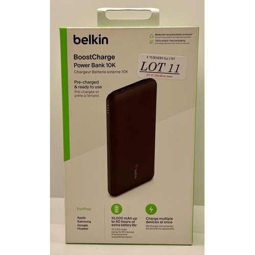 11 - BOXED BELKIN BOOST CHARGE POWER BANK 10K - CHARGES MULTIPLE DEVICES AT ONCE - WITH CHARGING WIRE