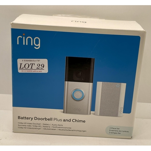 29 - BOXED RING BATTERY DOORBELL PLUS AND CHIME - NOT LINKED TO AN ACCOUNT