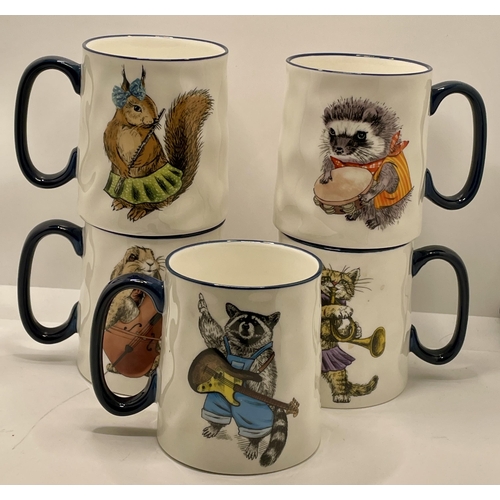 90 - SET OF X5 SIGNATURE LIVING ANIMAL BAND DESIGN MUGS