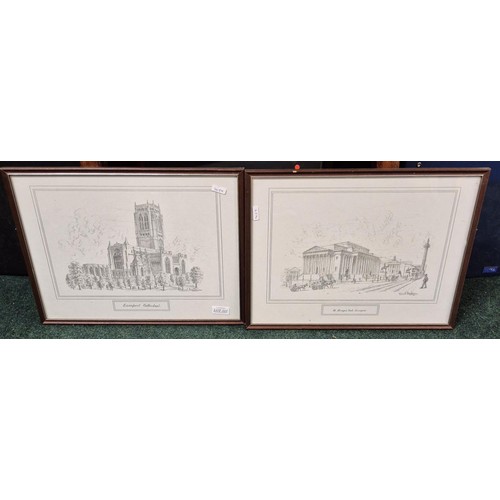 321 - PAIR OF FRAMED PRINTS BY DAVID HAWKER, ST GEORGES HALL AND LIVEPROOL CATHEDRAL