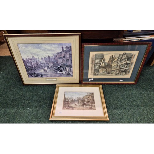 331 - X2 LOUISE RAYNER FRAMED PRINTS OF CHESTER TOGETHER WITH A FRAMED PRINT OF CHESTER THE EASTGATE BY 'J... 