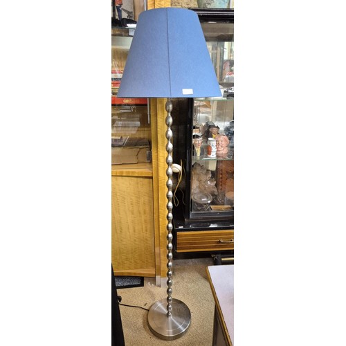 271 - BRUSHED METAL IKEA STYLE STANDARD LAMP AND BLUE SHADE