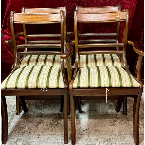 370 - A SET OF X4 REPRODUCTION REGENCY DINING CHAIRS, MAHOGANY WITH INLAY, X2 CARVERS, X2 CHAIRS