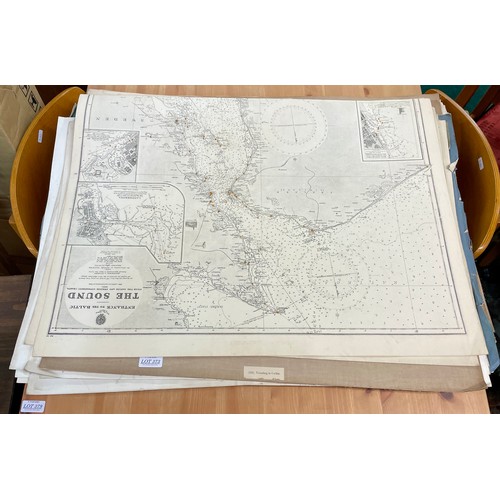 373 - LARGE QTY OF VARIOUS VINTAGE SEA CHARTS, EUROPEAN AND OTHERS APPROX. X50 - EARLY 20TH C.