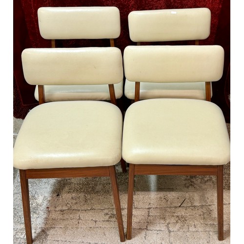 378 - A SET OF X4 MID CENTURY TEAK AND CREAM REXENE UPHOLSTERED DINING CHAIRS