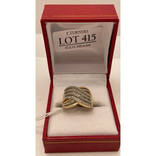 415 - 9CT GOLD AND DIAMOND CROSSOVER BAND RING - SIZE N, 5.54G