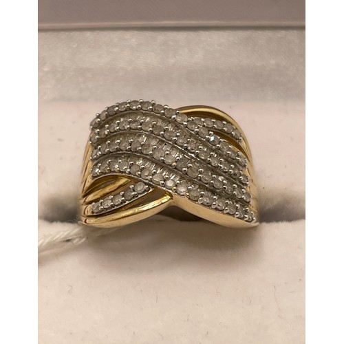 415 - 9CT GOLD AND DIAMOND CROSSOVER BAND RING - SIZE N, 5.54G