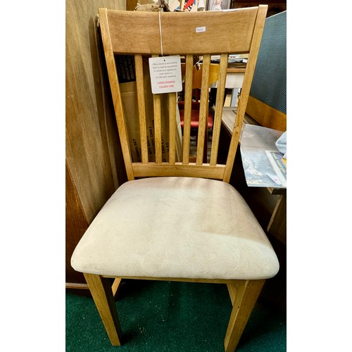 428 - A PAIR OF OXFORD EXTENDING DINING CHAIRS IN OAK AND MINK MICROSUEDE - ONE BUILT ONE BOXED