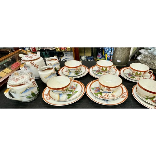 430 - A X22 PIECE JAPANESE DECORATIVE EGG SHELL TEA SET - SIX CUPS, SIX SAUCERS, SIX PLATES, MILK AND CREA... 