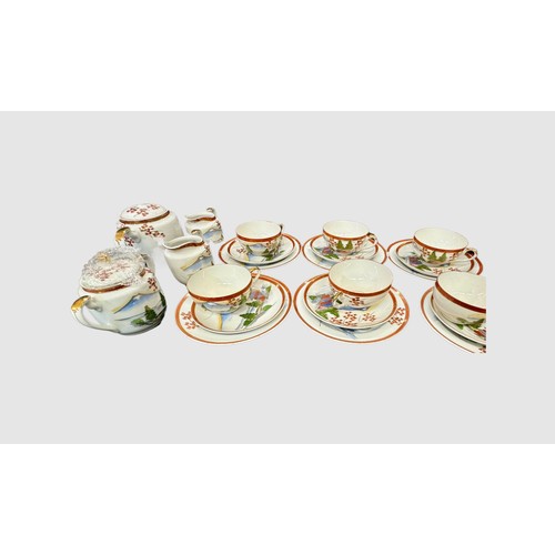 430 - A X22 PIECE JAPANESE DECORATIVE EGG SHELL TEA SET - SIX CUPS, SIX SAUCERS, SIX PLATES, MILK AND CREA... 