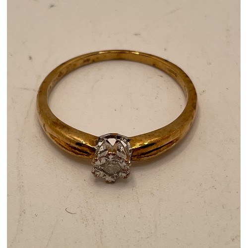 421 - 9CT YELLOW GOLD AND DIAMOND SOLITAIRE RING, 2.4G, SIZE S