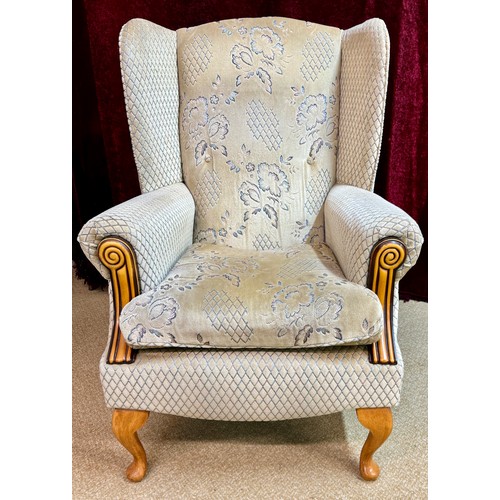 292 - A COSTLY FLORAL BROCADE DESIGN BEDROOM CHAIR