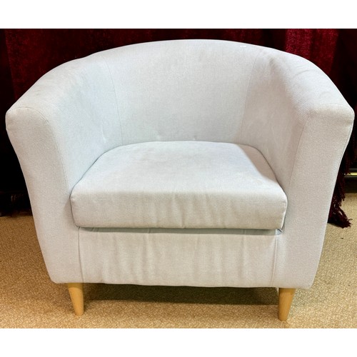 290 - A SILVER/GREY IKEA STYLE TUB CHAIR ON FOUR RAISED BEECH LEGS