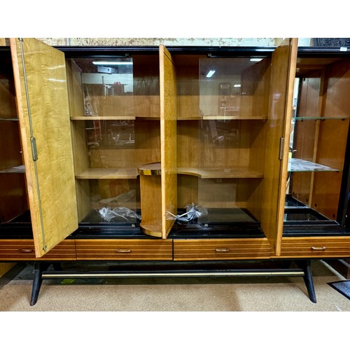 285 - A LARGE MAPLE BLACK ASH AND TEAK DUTCH ART DECO REVIVAL CABINET, MIRRORED SHELVED SLIDING DOOR ENDS,... 