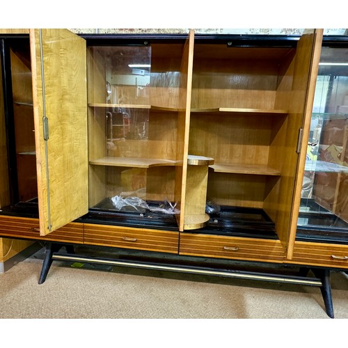 285 - A LARGE MAPLE BLACK ASH AND TEAK DUTCH ART DECO REVIVAL CABINET, MIRRORED SHELVED SLIDING DOOR ENDS,... 