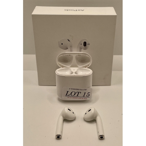 15 - BOXED PAIR OF APPLE AIR PODS IN CHARGING CASE WITH CHARGING WIRE