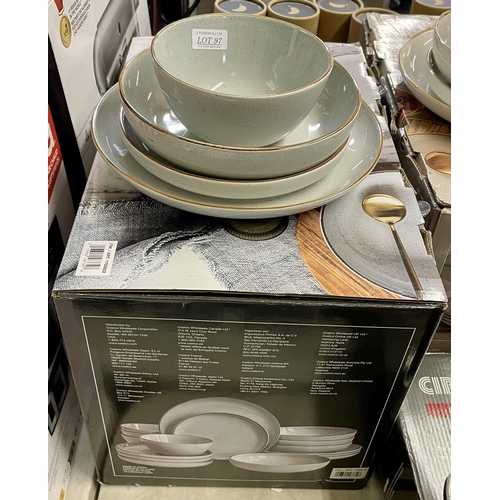 97 - BOXED 15 PIECE OVER AND BACK STONEWARE DINNERWARE SET - GREY - 3 LARGE PLATES/4 SIDE/4 PASTA BOWLS/4... 