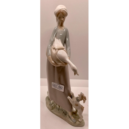 492 - LLADRO 4866 GIRL WITH GOOSE AND DOG