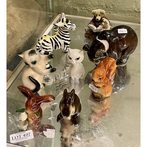 497 - A COLLECTION OF WEST GERMAN GOEBEL ANIMAL FIGURINES - RABBIT, SQUIRREL, CAT, ZEBRA TOGETHER WITH A R... 