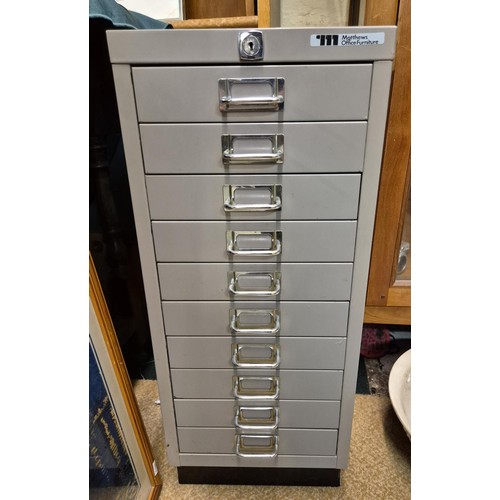 374 - A MATTHEWS OFFICE FURNITURE X10 DRAWER GREY METAL FILE CABINET