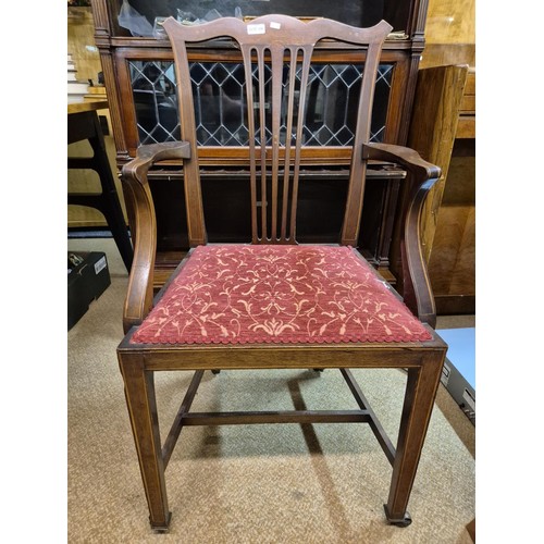 396 - AN INLAID MAHOGANY EDWARDIAN CARVER ARMCHAIR