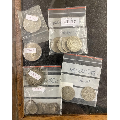 437 - SELECTION OF VINTAGE COINS INC. SILVER SIXPENCES, FLORINS, CROWNS ETC.