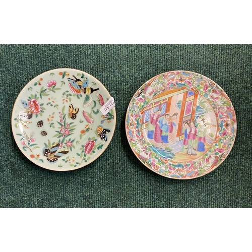 441 - 2 X 19TH C. CHINESE CANTON PLATES, THE LARGEST 20.3CM DIAMETER