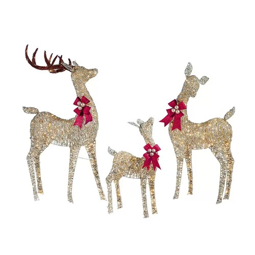 113 - REINDEER INDOOR/OUTDOOR 3 PIECE SET WITH LED LIGHTS DIMENSIONS = Buck: H 183 x W 38 cm, Doe: H 152 x... 