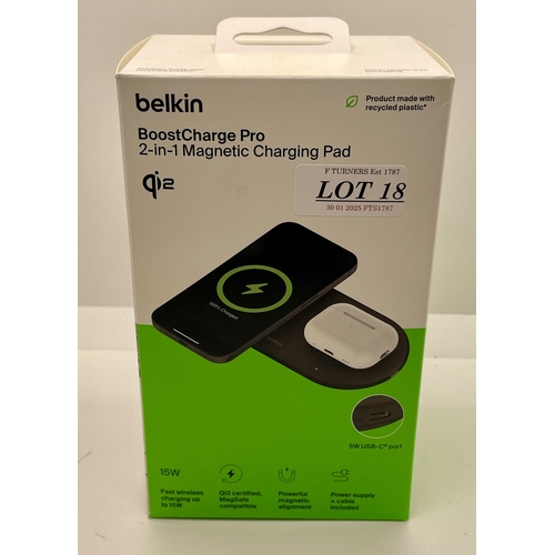 18 - BOXED BELKIN BOOST CHARGE PRO 2 IN 1 MAGNETIC CHARGING PAD - FOR PHONES/HEADPHONES ETC. MAGSAFE COMP... 