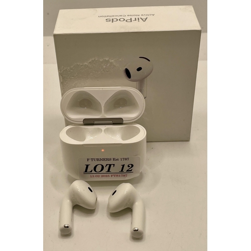 12 - BOXED PAIR OF APPLE AIR PODS 4 IN WIRELESS CHARGING CASE