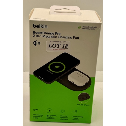 18 - BOXED BELKIN BOOST CHARGE PRO 2 IN 1 MAGNETIC CHARGING PAD - FOR PHONES/HEADPHONES ETC. MAGSAFE COMP... 