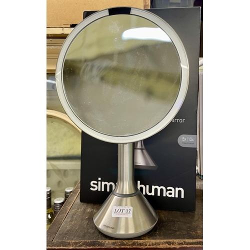 37 - BOXED SIMPLE HUMAN 5 X MAGNIFICATION MAKE UP MIRROR  - NOT HOLDING CHARGE