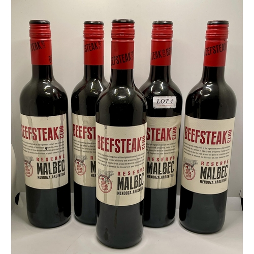 4 - 5 X 75CL BOTTLES OF BEEFSTEAK CLUB RESERVE MALBEC RED WINE