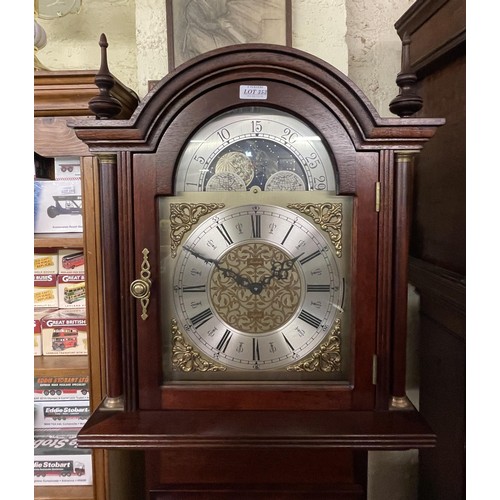 334 - A SUN AND MOON DIAL LONG CASE CLOCK BY FENCLOCKS SUFFOLK, WITH THREE WEIGHTS AND PENDULUM IN G.W.O K... 