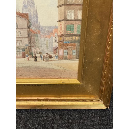 341 - AFTER DAVID ROBERTS ((British, 1796-1864)- A GILT FRAMED WATERCOLOUR BY DAVID ROBERTS, SIGNED & DATE... 