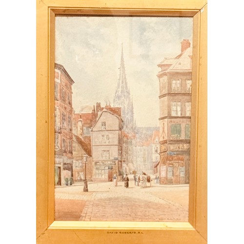 341 - AFTER DAVID ROBERTS ((British, 1796-1864)- A GILT FRAMED WATERCOLOUR BY DAVID ROBERTS, SIGNED & DATE... 