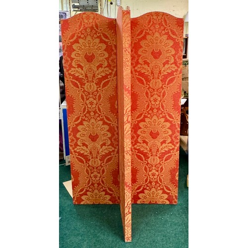 345 - A VINTAGE FOUR-FOLD GILT AND RED BROCADE STYLE DRESSING SCREEN - Dimensions: H 175cms, Open overall:... 