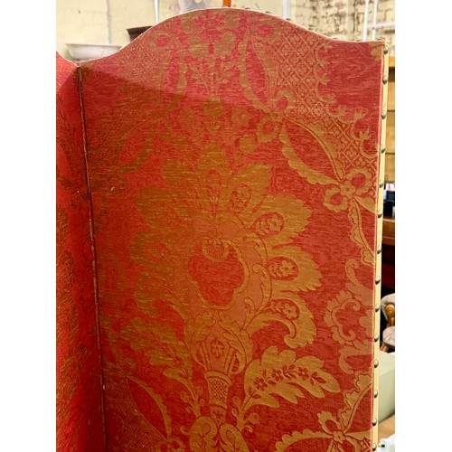 345 - A VINTAGE FOUR-FOLD GILT AND RED BROCADE STYLE DRESSING SCREEN - Dimensions: H 175cms, Open overall:... 