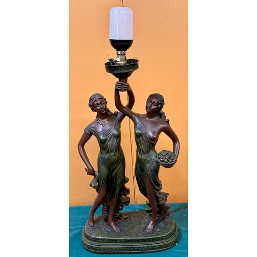 360 - A LARGE ART NOUVEAU STYLE TWIN FIGURATIVE TABLE LAMP SHOWING TWO MAIDENS HOLDING A TORCH LAMP -NOTE:... 