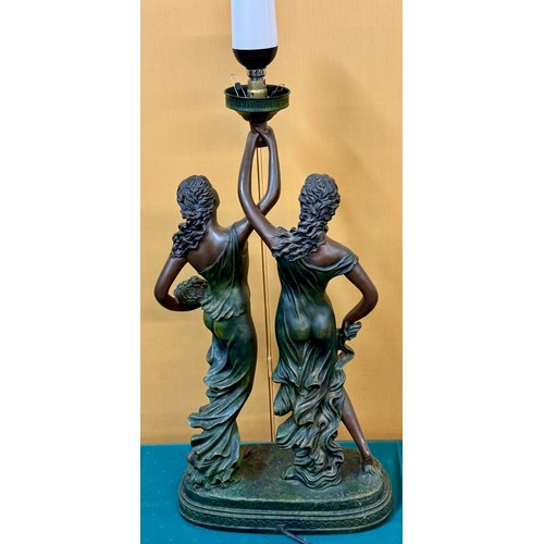 360 - A LARGE ART NOUVEAU STYLE TWIN FIGURATIVE TABLE LAMP SHOWING TWO MAIDENS HOLDING A TORCH LAMP -NOTE:... 