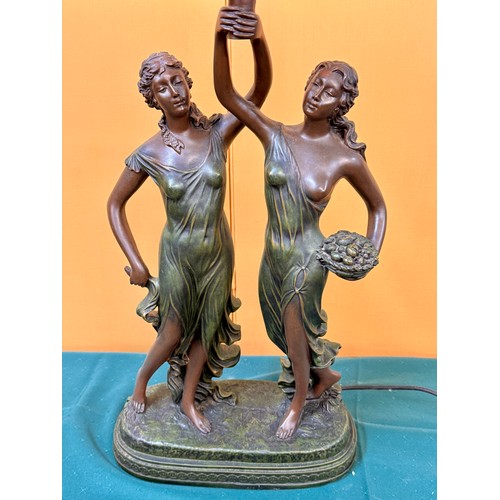 360 - A LARGE ART NOUVEAU STYLE TWIN FIGURATIVE TABLE LAMP SHOWING TWO MAIDENS HOLDING A TORCH LAMP -NOTE:... 