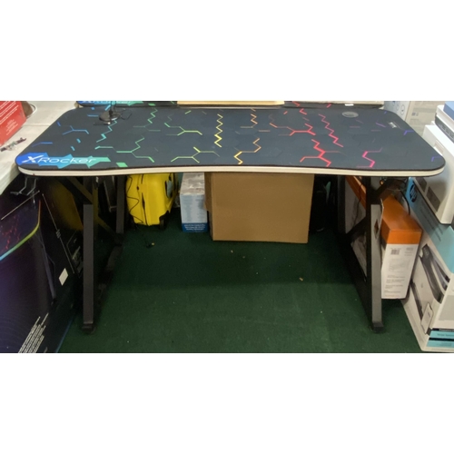 239 - BOXED X-ROCKER LED GAMING DESK WITH MULTI COLOURED LED LIGHTS, WIRELESS CHARGING TO TOP, HEADPHONE A... 