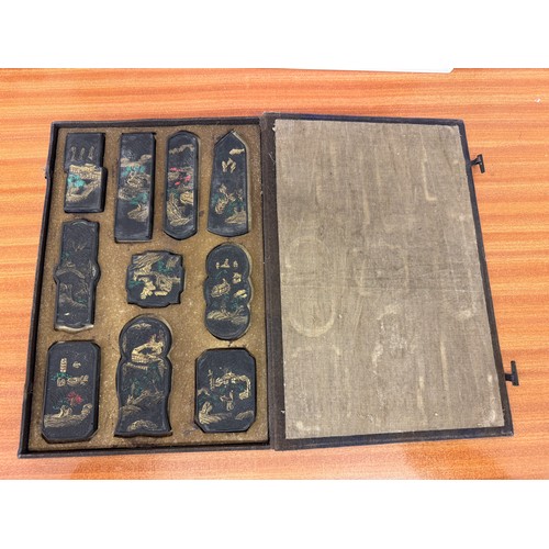 426 - A SET OF 10 CHINESE INK BLOCKS CASED -EACH BLOCK WITH A DESCRIPTION TO THE REAR- THE COVER MARKED 'T... 