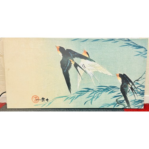 432 - AFTER KOSON: A LARGE CANVAS PRINT OF BIRDS IN FLIGHT -AFTER THE JAPANESE WOODBLOCK ARTIST KOSON 100C... 