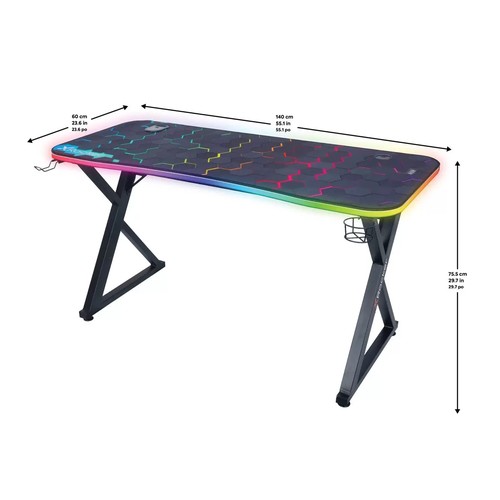 239 - BOXED X-ROCKER LED GAMING DESK WITH MULTI COLOURED LED LIGHTS, WIRELESS CHARGING TO TOP, HEADPHONE A... 