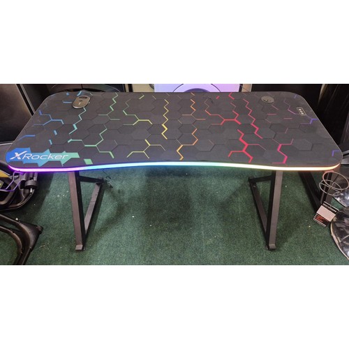 240 - X-ROCKER LED GAMING DESK WITH MULTI COLOURED LED LIGHTS, WIRELESS CHARGING TO TOP, HEADPHONE AND CUP... 