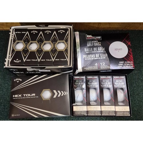 49 - 36X CALLAWAY HEX TOUR GOLF BALLS TOGETHER WITH 24X KIRKLAND GOLFBALLS - 60 TOTAL